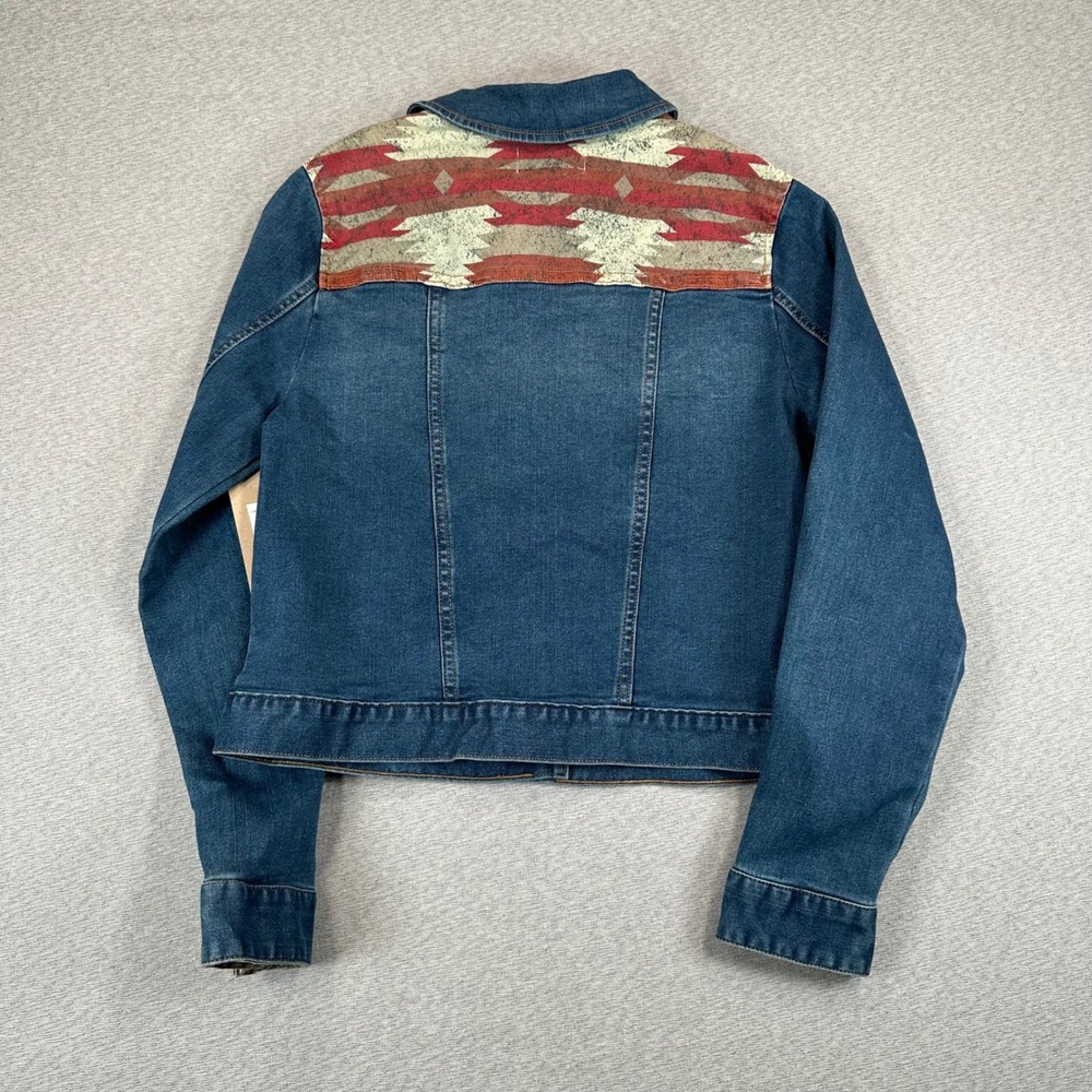 NWT Frye and Co Denim Trucker Jacket Womens XS Southwestern Print Yoke Aztec - Picture 9 of 10